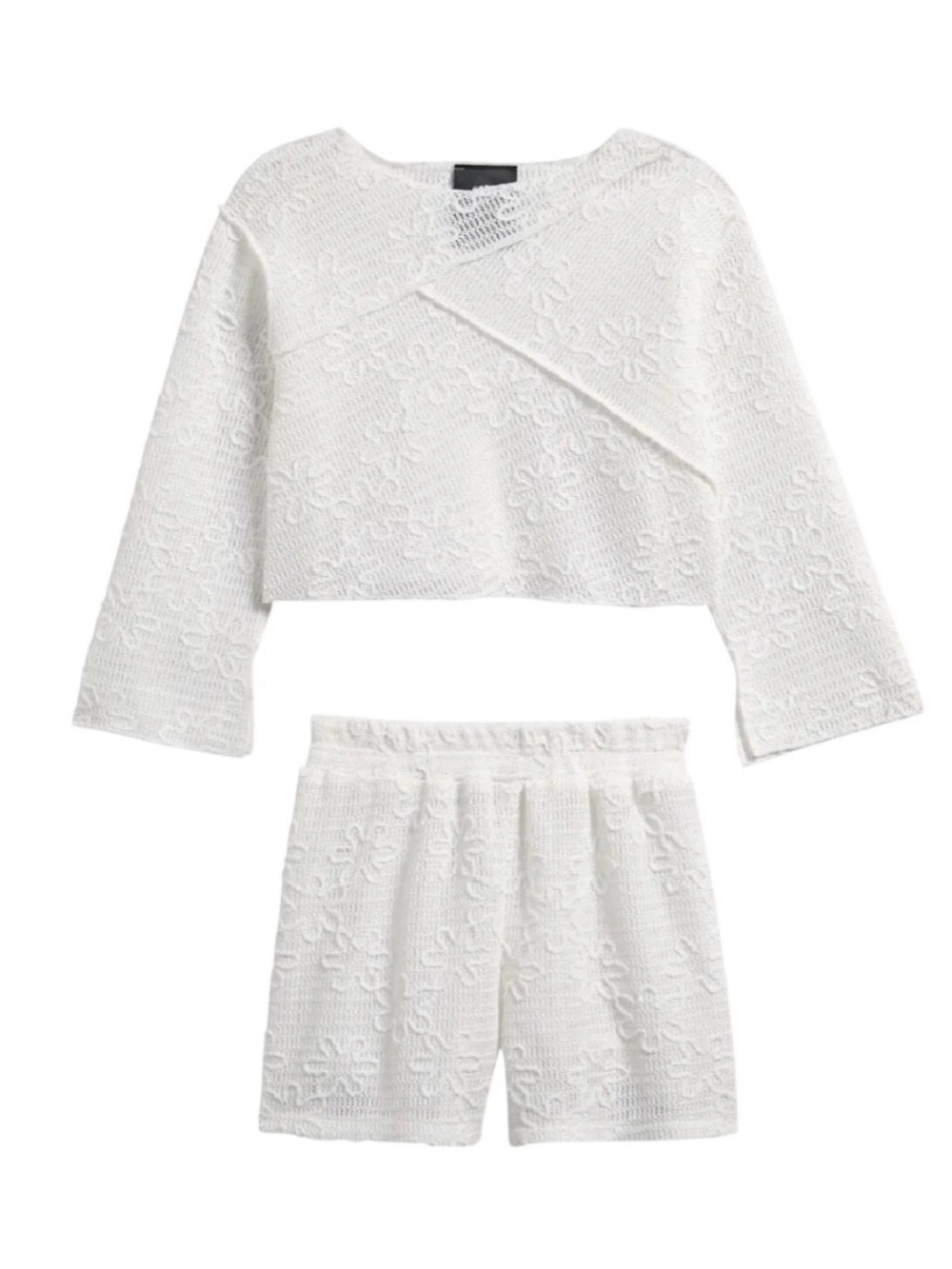 Ava & Yelly Girls Tween Chevron Crochet Cover-Up White Textured Swim Small